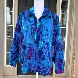 Vintage 80s 90s purple blue windbreaker jacket swishy shoulder pads sparkle S M